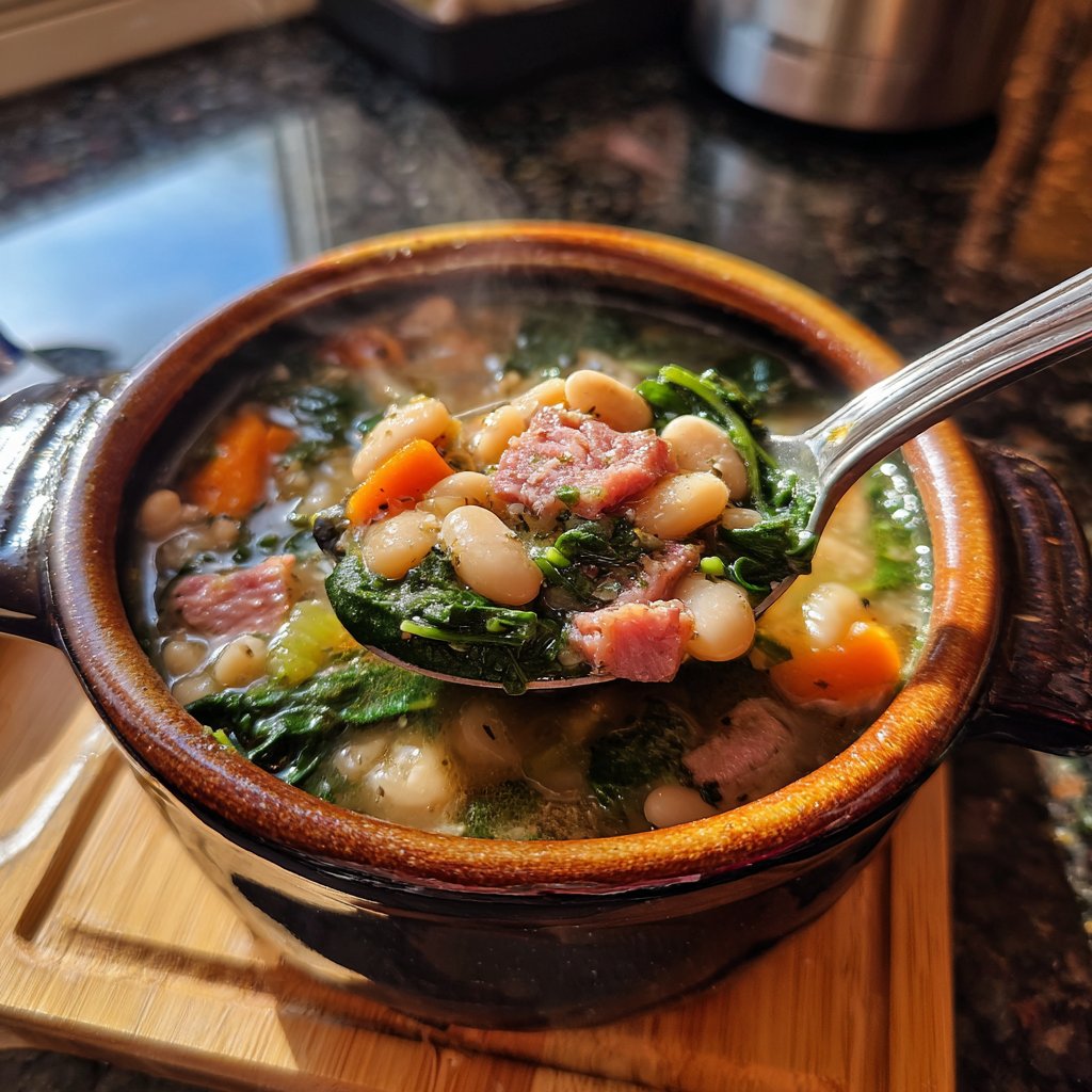 Ham and Bean Soup with Spinach