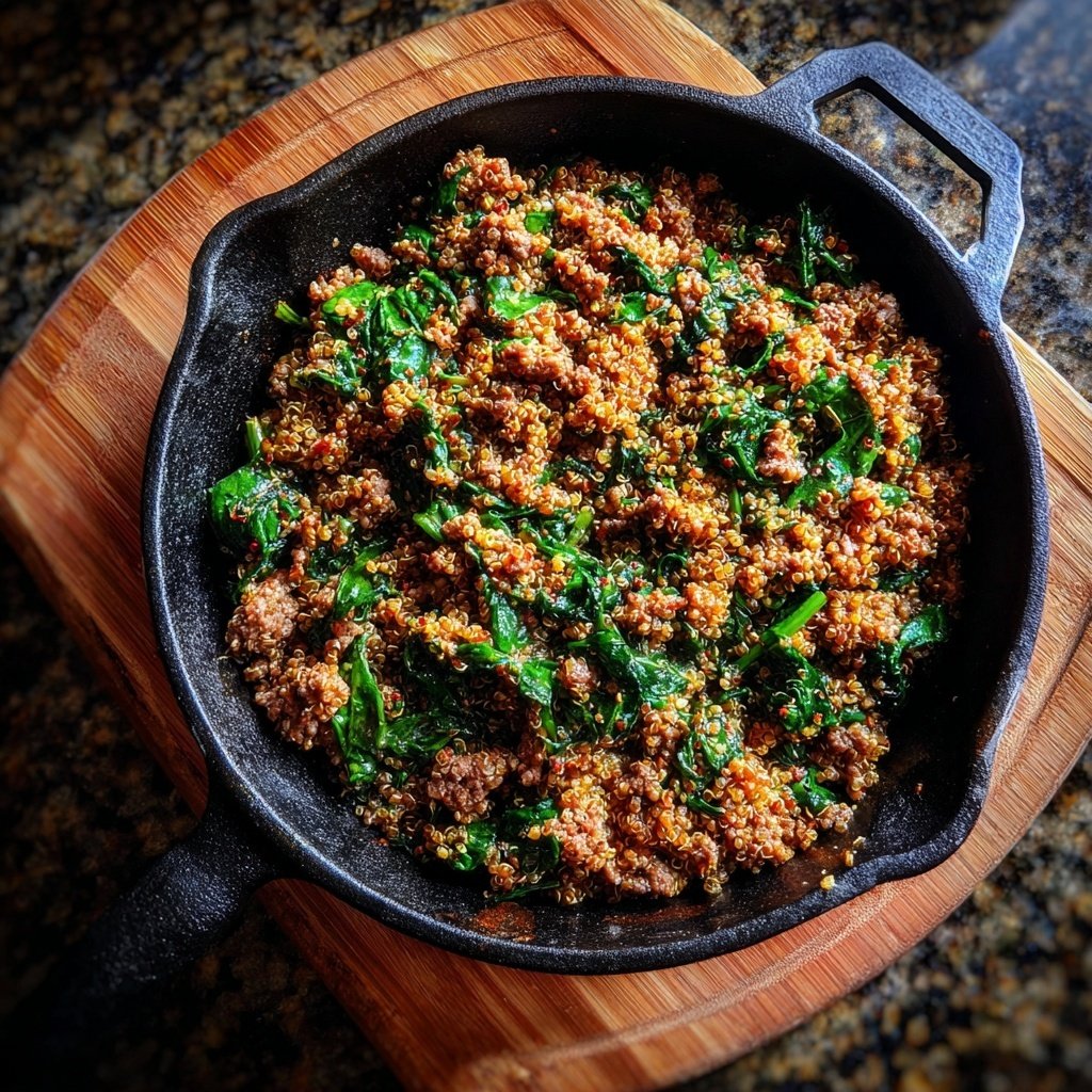 Beefy Quinoa & Spinach Skillet